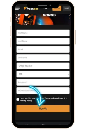 Registration form email fields FreshBet casino login